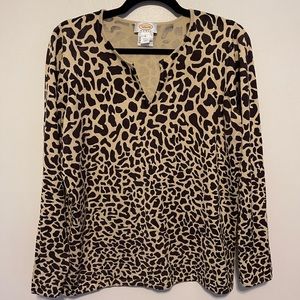 Talbots Women Silk Animal Print Long Sleeve Top